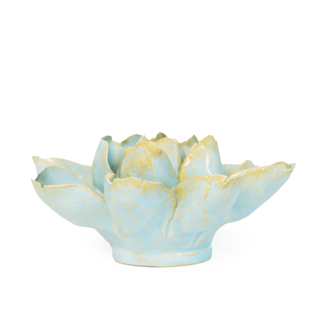 Water Lily Ceramic Flower – Chive – Robins Egg Blue – 5.75″ x 2.75″
